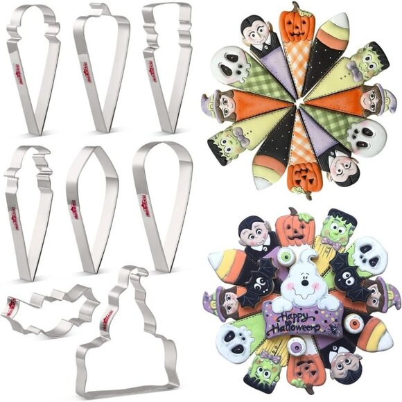 Halloween Cookie Cutters Wreath Circle Ghost Ghoul Frankenstein Large Triangle - Picture 1 of 9